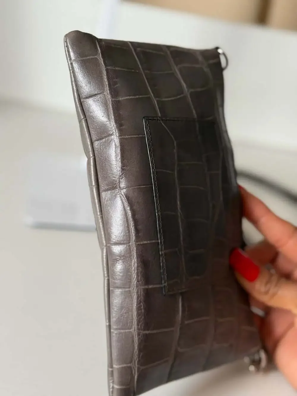 COACH Zip Top KYLIE Crossbody Gray Textural Leather Reptile Print Slim Swing Bag